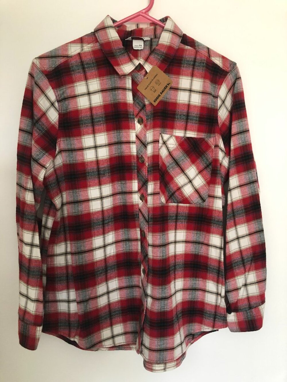 NWT Eddie Bauer Field Flannel Shirt Cardinal Plaid Size M